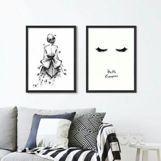 Bộ 2 tranh canvas cô gái đen trắng kèm khung 40x60