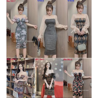 Đầm Nữ Body Họa Tiết Cúp Ngực Trễ Vai Tay Voan Kiếng Thời Trang Nữ Thiết Kế Hot Trend