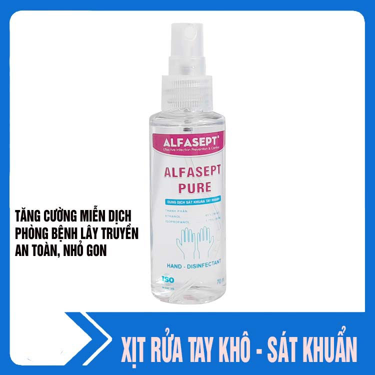 Chai Xịt Rửa Tay ALFASEPT Pure An Toàn Cho Da Nhạy Cảm, Giúp Diệt Khuẩn Nhanh Chóng Và Hiệu Quả Lọ 70ml