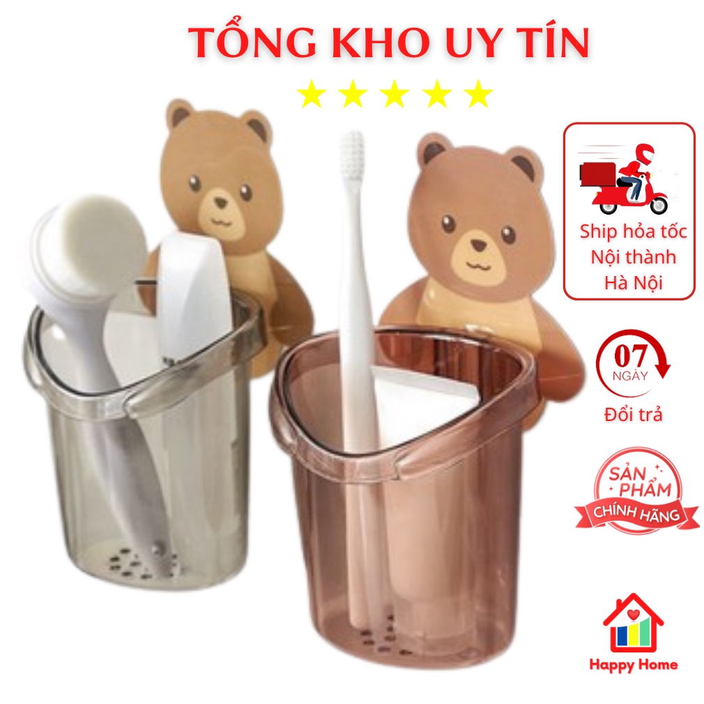 Cốc dán tường nhà tắm hình gấu nâu dễ thương, cốc đựng bàn chải đánh răng