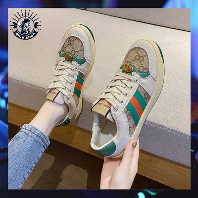 Giày Thể Thao Da Thật Đế Xuồng Năng Động Trẻ Trung Phong Cách Retro Hàn Quốc