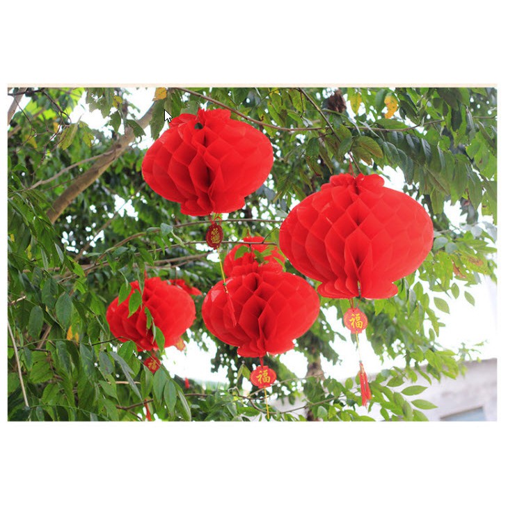 Đèn Lồng Xếp Đỏ đường kính 15,20,25,30,35cm loại dày Đèn lồng Tết chữ Phúc mang may mắn