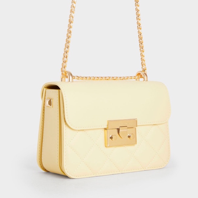 Túi đeo chéo nữ xích vàng da trám Charles & Keith mới | Auth - Order Sing - Ảnh thật