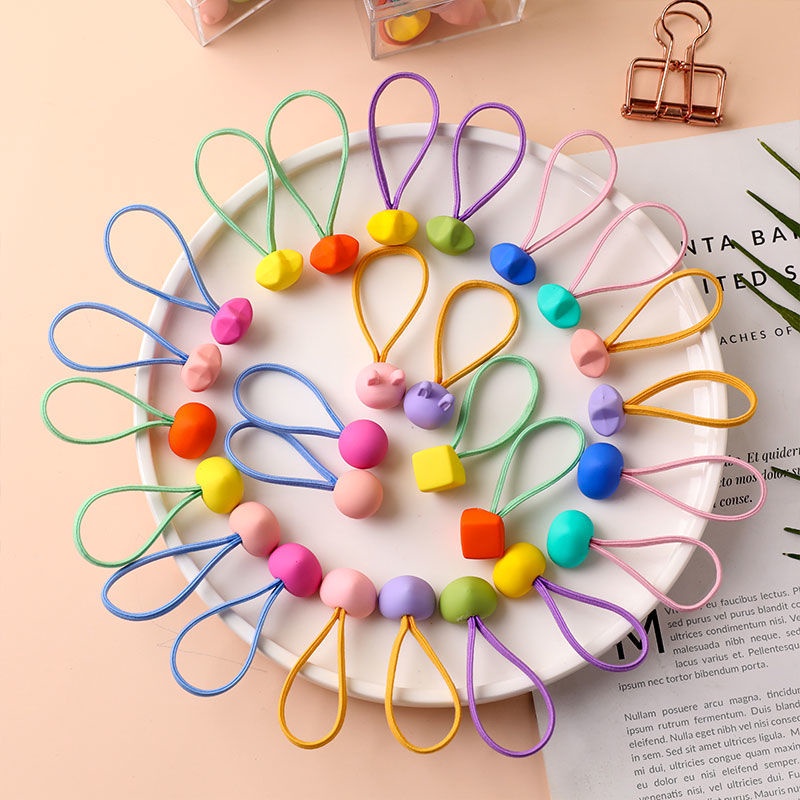 Set 10 Dây Buộc Tóc Co Giãn Đính Hạt Cho Bé Gái