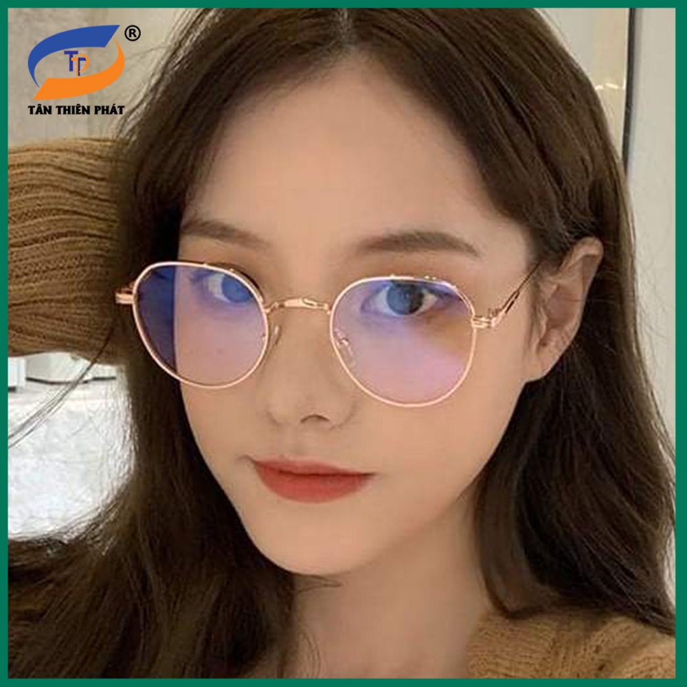 Gọng kính cận nữ, nam mắt giả cận tròn kim loại 3514 màu bạc, vàng, đen. Tròng kính 0 độ chống ánh sáng xanh, tia UV