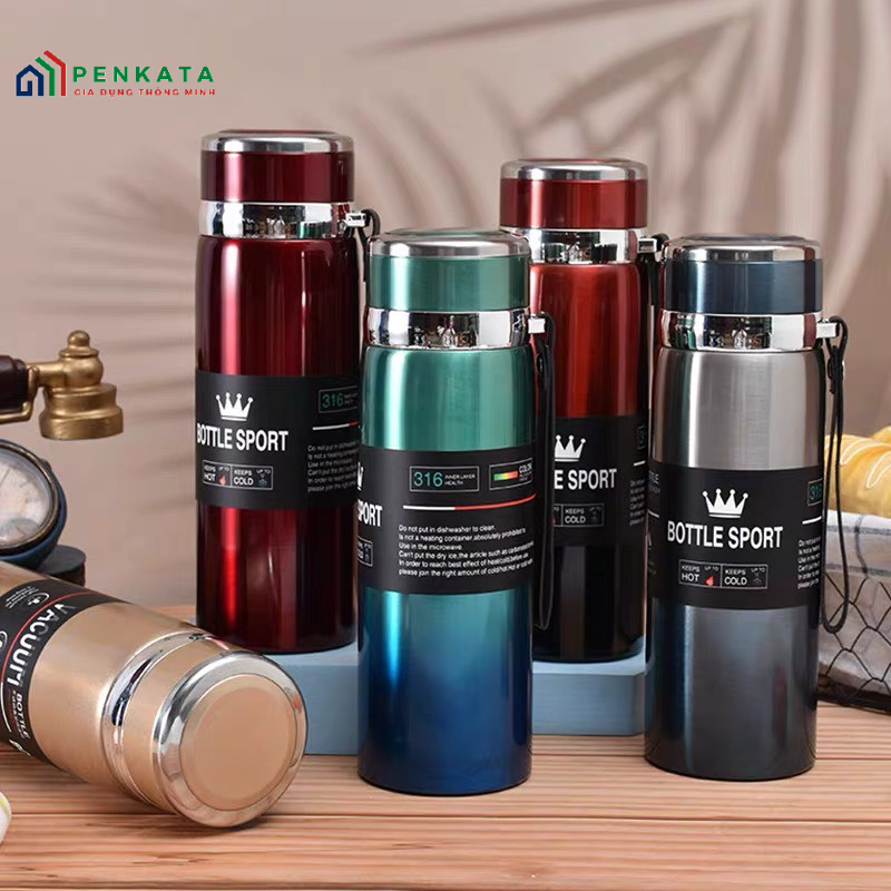 Bình giữ nhiệt Vacuum Cup 1000ml, Bình nước giữ nhiệt inox 316 cao cấp giữ nhiệt 24h PENKATA