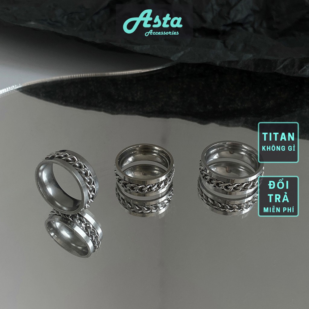 Nhẫn Nam Hiphop TIN Dây Xích Mặt Xoay Asta Accessories Màu Bạc Không Gỉ - Nhẫn Thời Trang Nam Cao Cấp Titan