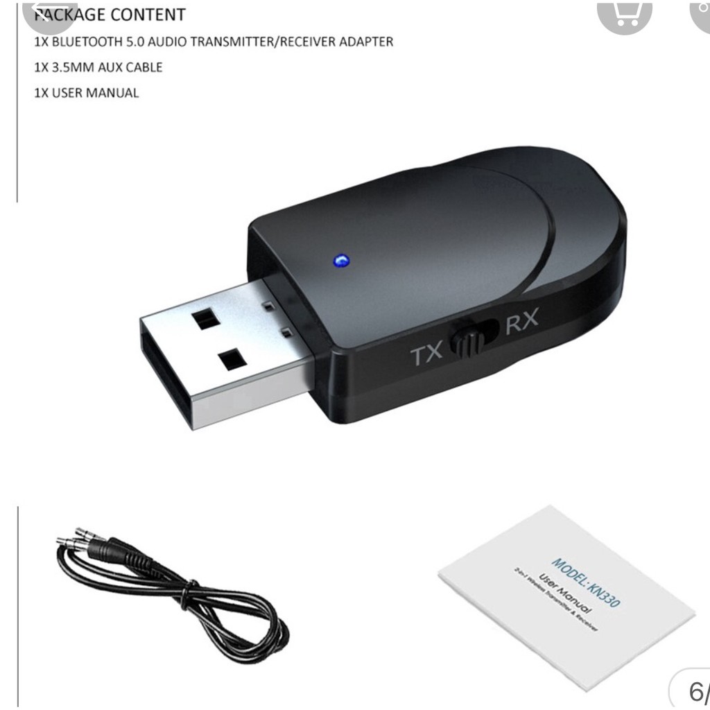 [Mã ELHACE giảm 4% đơn 300K] USB thu phát âm thanh Bluetooth 5.0 với cáp AUX 3.5