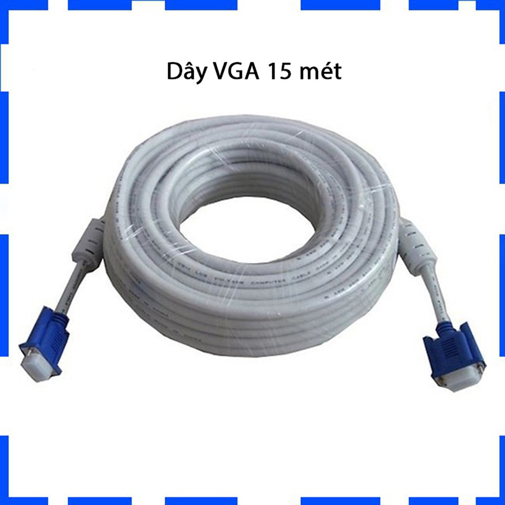 Dây VGA - Cáp VGA 15 mét - 2 đầu chống nhiễu màu xanh - Bảo hành 12 tháng