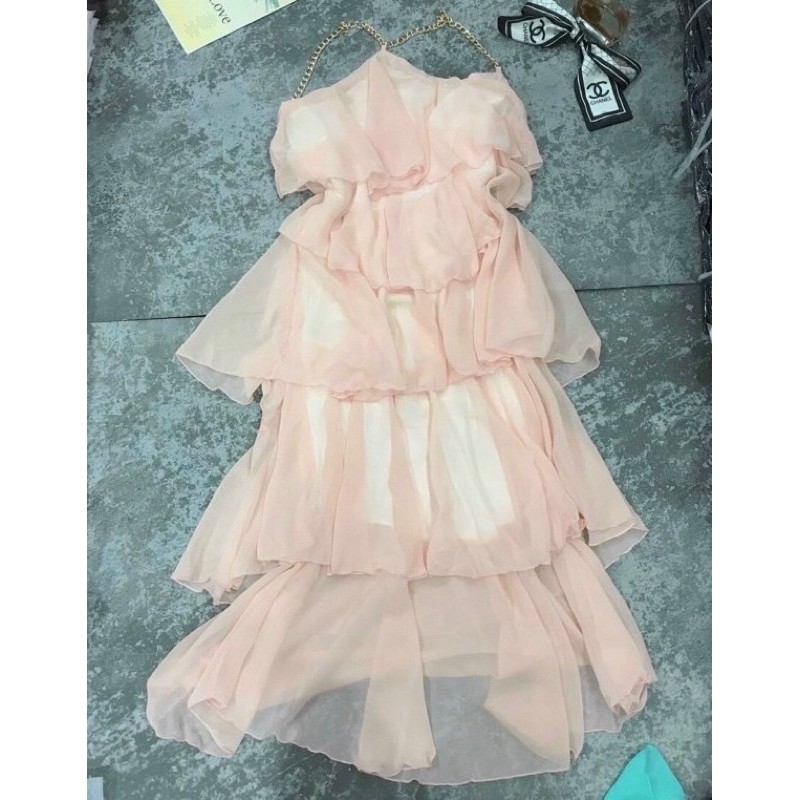 Đầm maxi voan xếp tầng cổ yếm xích | BigBuy360 - bigbuy360.vn