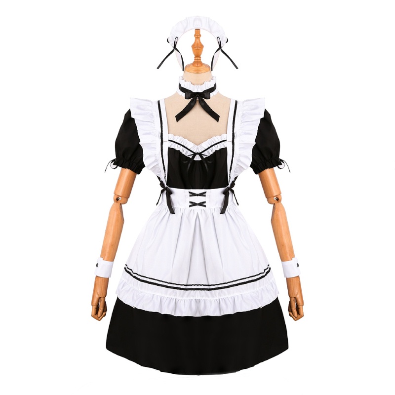 Đầm lolita Cổ Tay Áo Giả Hai Lớp Màu Đen Phong Cách Hoạt Hình gothic vintage Cho Nữ