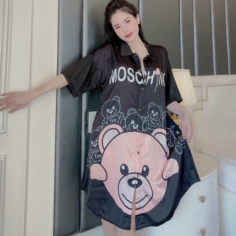 Đầm Váy Ngủ Sơ Mi Lụa - Đầm Mặc Nhà Sơ Mi Lụa Hoạt Hình Quyến Rũ chất satin cao cấp | BigBuy360 - bigbuy360.vn