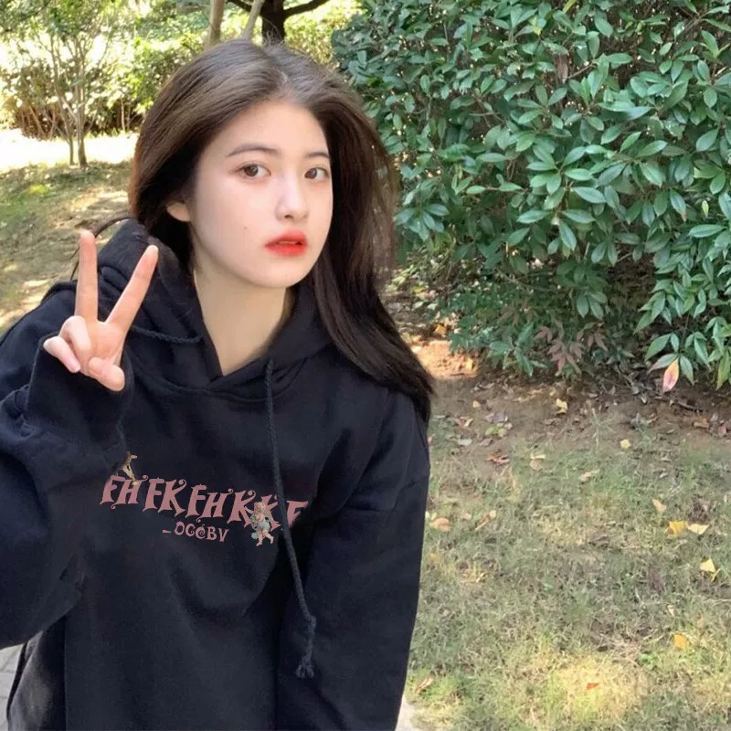Xin LAN YA SEH Áo Hoodie Dáng Rộng In Hình Phong Cách Hàn Quốc Hợp Thời Trang Cho Cặp Đôi