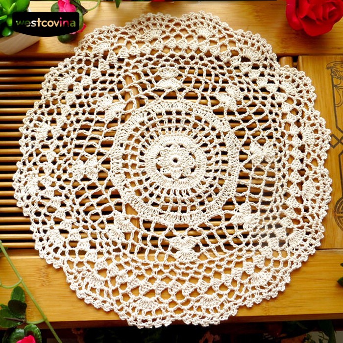 Tấm Lót Bàn Ăn Hình Tròn Phối Ren Hoa Phong Cách Vintage