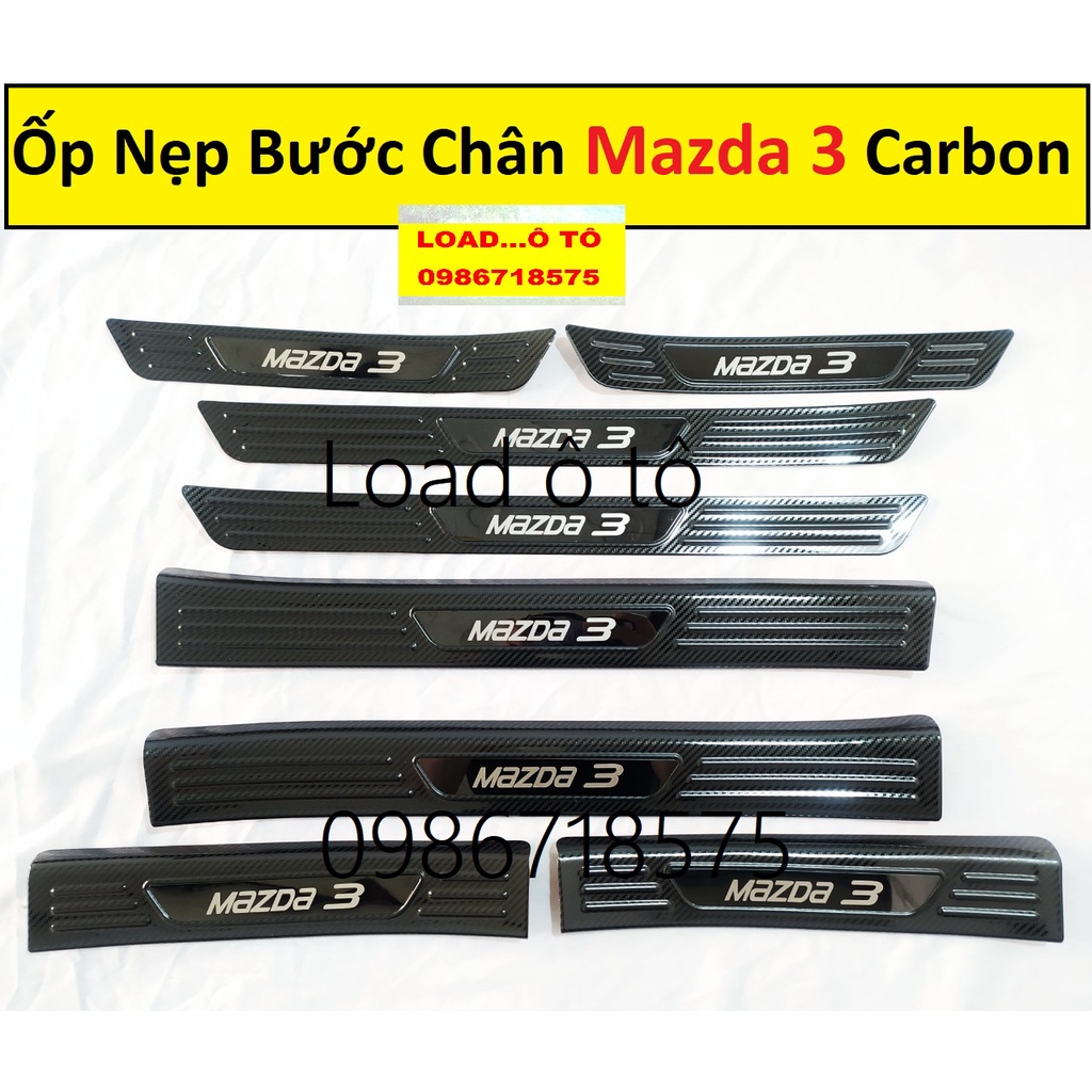 Ốp Bậc Cửa, Nẹp Bước Chân, Cốp Sau Xe Mazda 3 2022-2020 Vân Carbon Cao Cấp