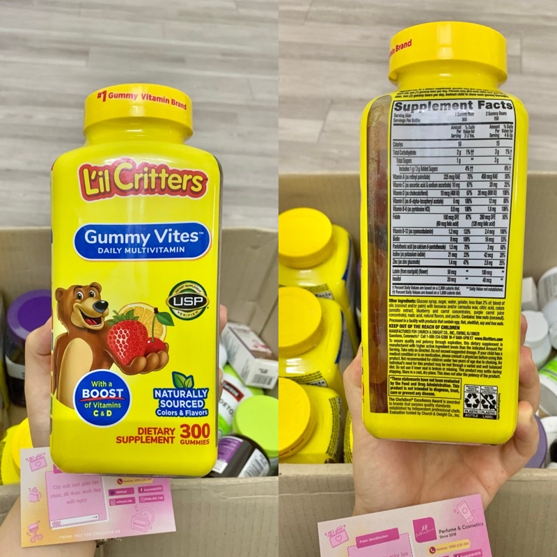 Kẹo dẻo Gấu Gummy bổ sung Vitamin L’il Critters Gummy Vites 300 viên - Bill Mỹ (chính hãng)