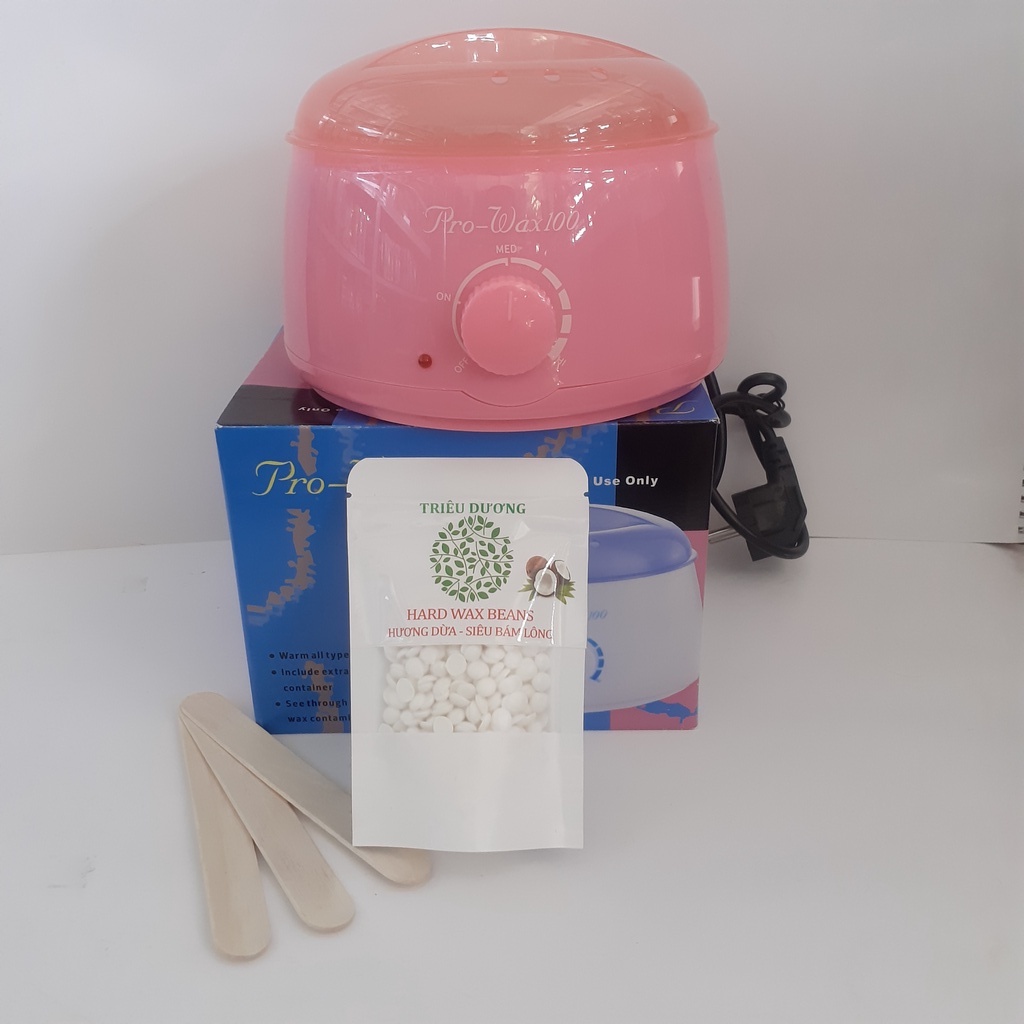 Combo nồi nấu sáp wax lông Prowax100 + Sáp wax lông cao cấp hương thơm 50g + 3 que lấy sáp - Bộ Tẩy Lông, KM đồ dũa móng