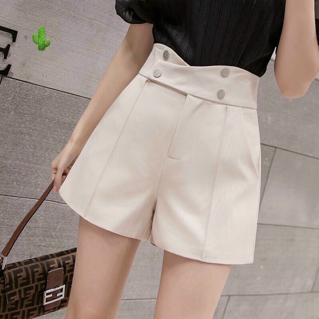 Quần short kaki tuyết mưa đai chéo đính 4 nút thời trang Hàn Quốc