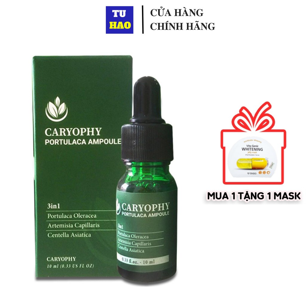 Serum Làm Dịu Da Giảm Mụn Mờ Thâm Caryophy Portulaca Ampoule 10ml tặng mặt nạ dưỡng sáng BNBG Vita Genic Whitening 30ml