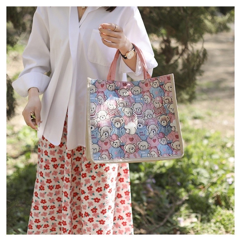 Túi cói mẫu gấu phong cách vintage, túi xách nữ đi du lịch, đi biển, đi làm