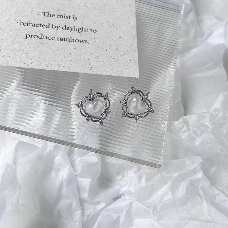 Bông Tai Hình Trái Tim Đính Đá Opal Cao Cấp Thời Trang Mùa Hè Dành Cho Nữ