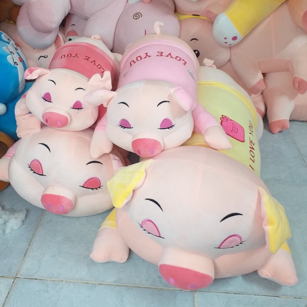 Gấu Bông Heo Cute Makeup,  Heo Nhắm Mắt Trang Điểm Màu Mè, Mặc Aó Thiêu Chữ Love You
