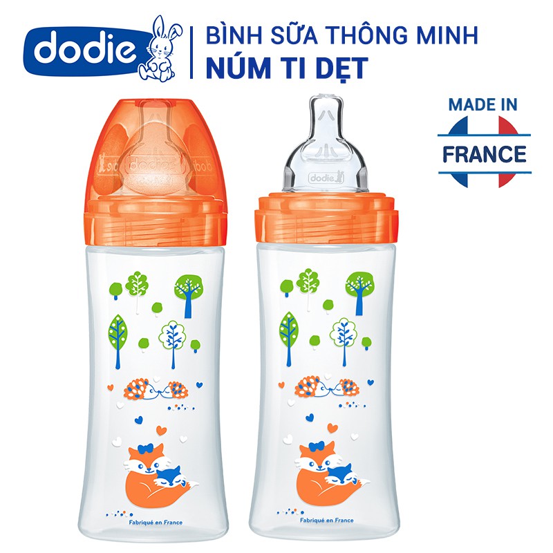 Bình Sữa Dodie Nhập Khẩu từ Pháp 330ml Núm Ti Dẹt, Tam giác thông minh