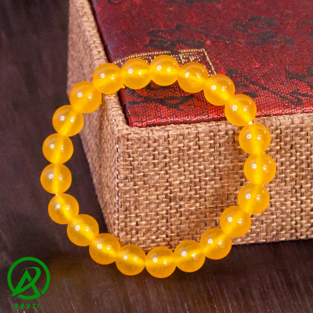 V234-08 Vòng phong thủy mã não vàng 8 ly - Mệnh Kim - Thổ - Thủy V234-08(GM)-Kèm Vòng Phong Thủy Gỗ Mun