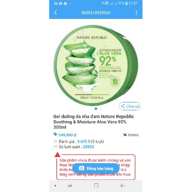 Gel lô hội Soothing & Moisture Aloe Vera 92% Nature Republic 300ml - Gel nha đam đa năng 5.0