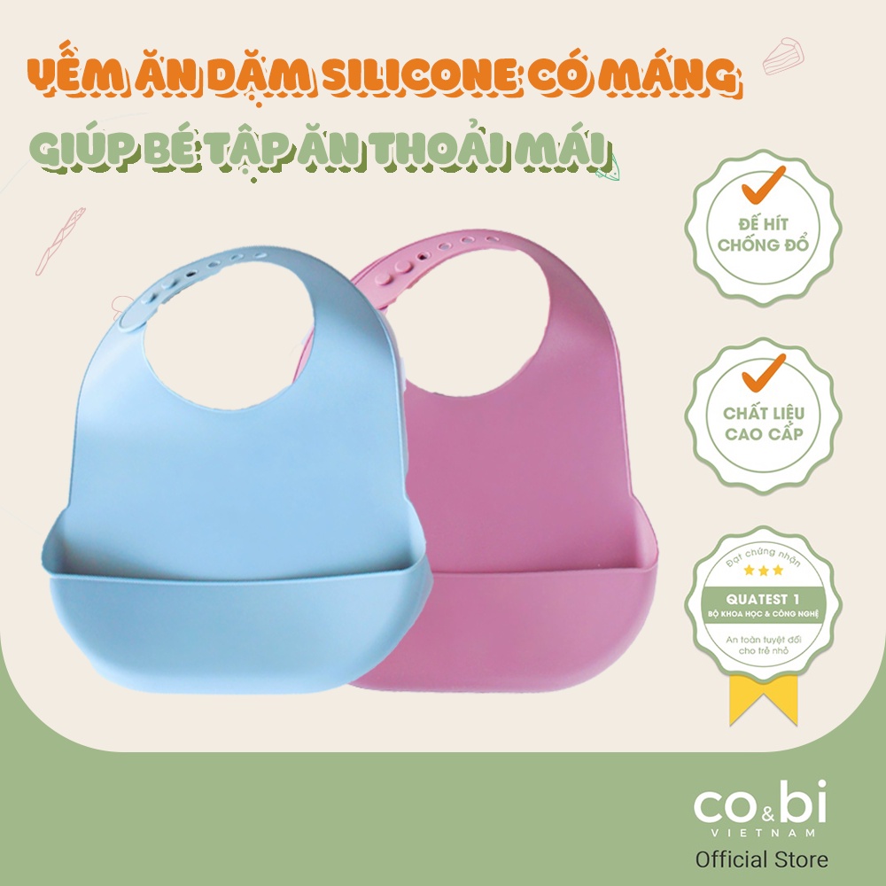 Yếm ăn dặm 100% Silicone cao cấp có máng, không BPA, an toàn cho bé, chịu nhiệt tốt - Co&Bi Việt Nam
