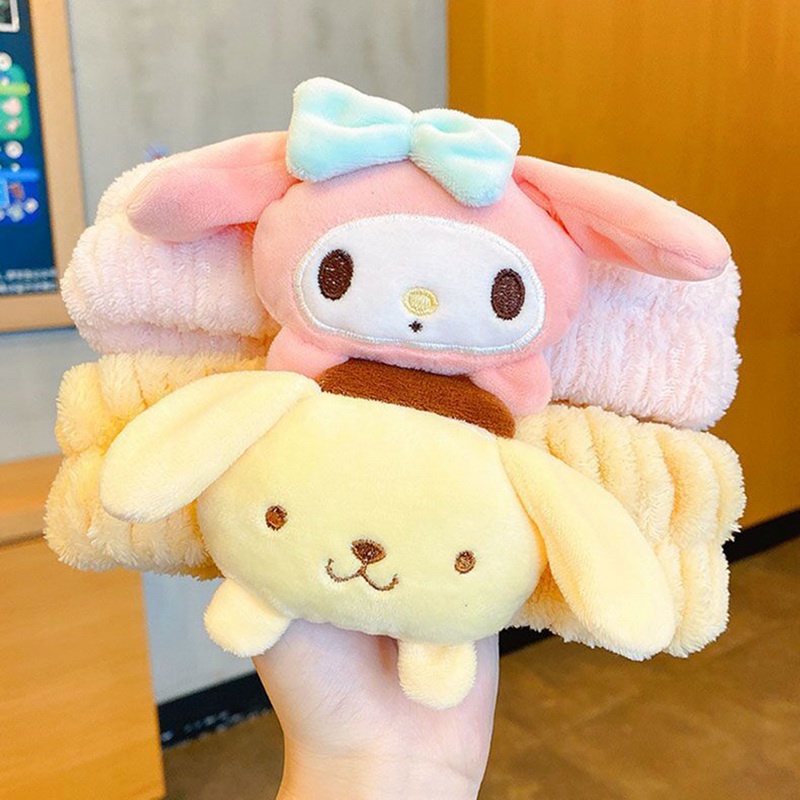 SANRIO Băng Đô Cài Tóc Co Giãn Đính Lông Nhung Dễ Thương Cho Nữ
