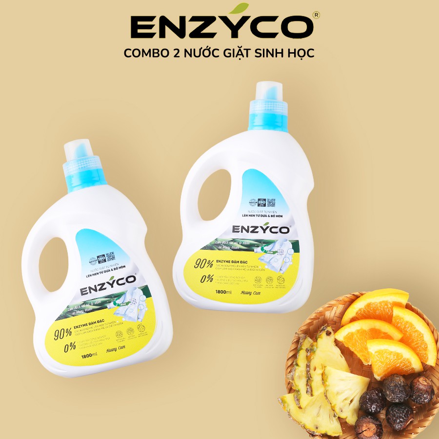 Combo 2 Chai Nước Giặt Sinh Học ENZYCO Lành Tính 90% Enzyme Lên Men Từ Dứa Bồ Hòn 1.8L 세탁 세제 Washing liquid