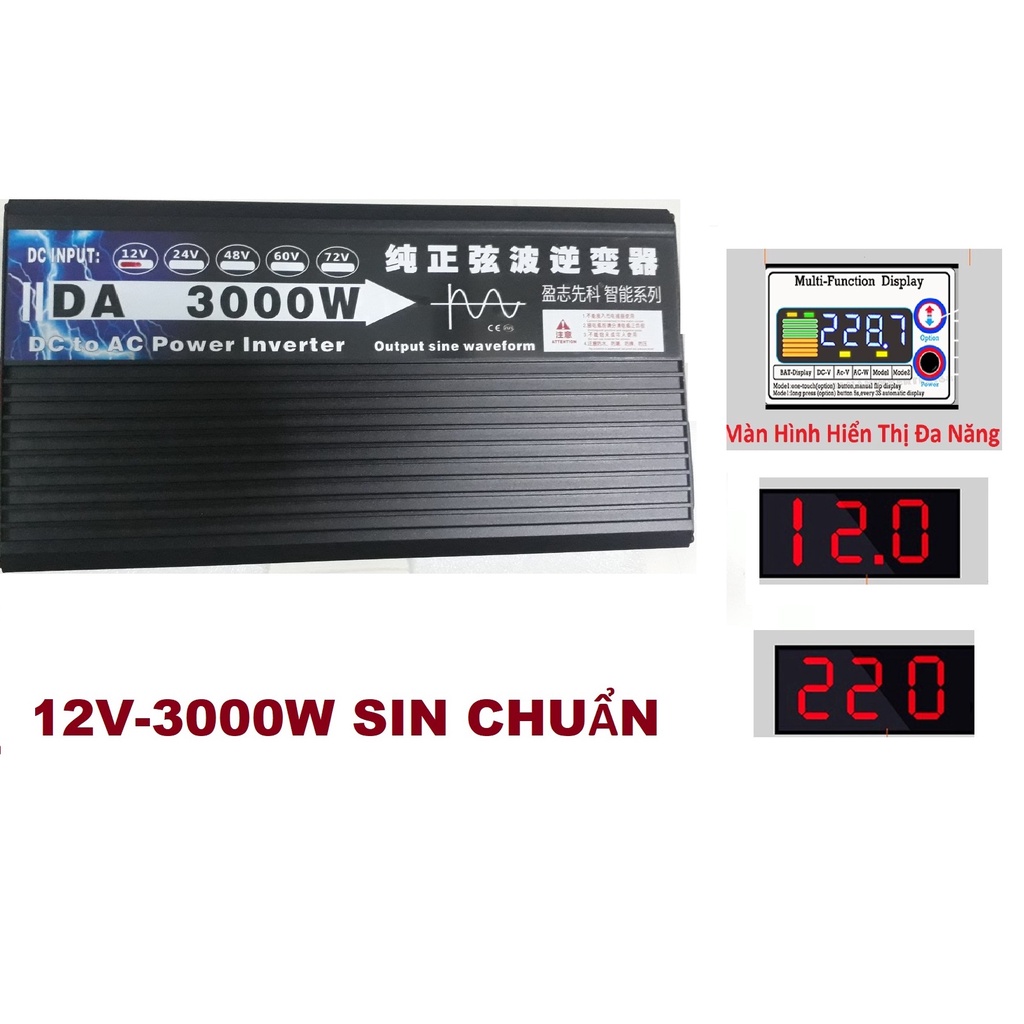 Bộ đổi nguồn inverter 24v lên 220v 3000W Sóng Sin chuẩn