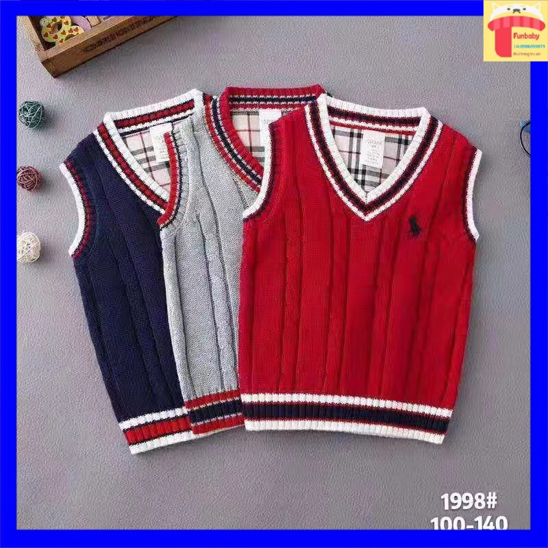 Áo len gile cho bé 9-18 tuổi trơn phối viền màu, Gile len bé trai size đại phong cách Hàn Quốc sợi không bai xù