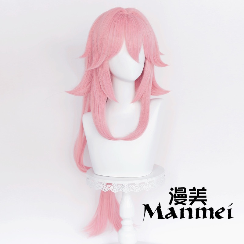 Manmei Genshin Impact Yae Guuji Cosplay 85cm Wig Pink Wig Cosplay Anime Cosplay Wigs Heat Resistant Synthetic Wigs Hair Halloween