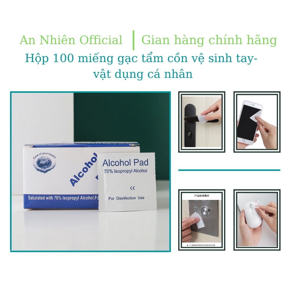 Gạc Tẩm Cồn 70 Độ Tiệt Trùng Alcohol Pads Greetmed (hộp 100 miếng) sát khuẩn vệ sinh tay và vật dụng