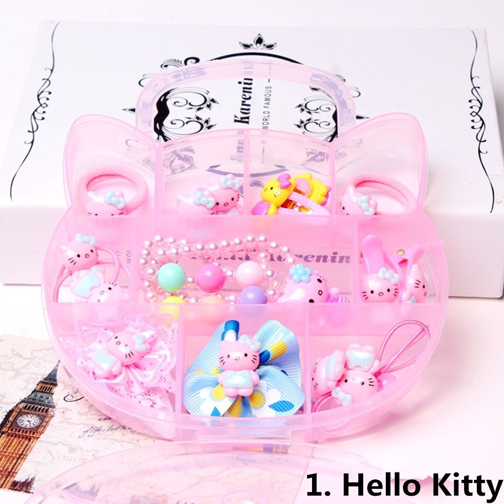 Bộ Kẹp Tóc + Dây Buộc Tóc Hình Hello Kitty / Mickey Cho Bé Gái