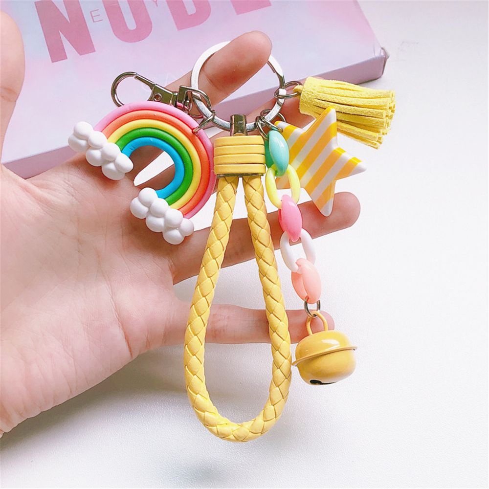 Móc khóa mặt hình kẹo mút có quả chuông phối dây tua rua nhiều màu ngọt ngào đáng yêu