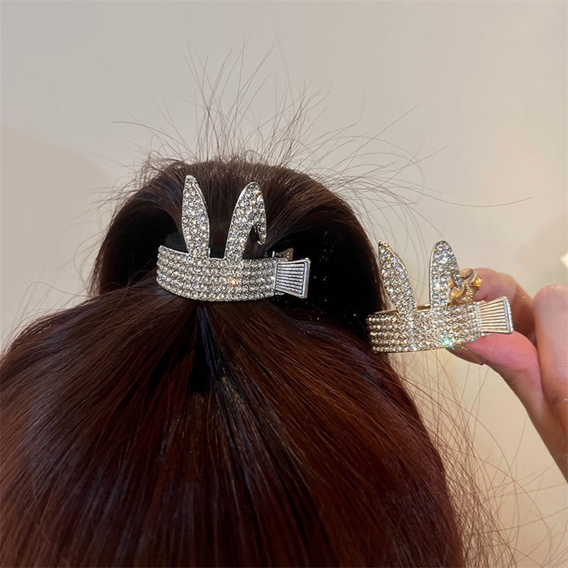 Kẹp Tóc Kim Loại Mạ Vàng / Bạc Hình Tai Thỏ Dễ Thương