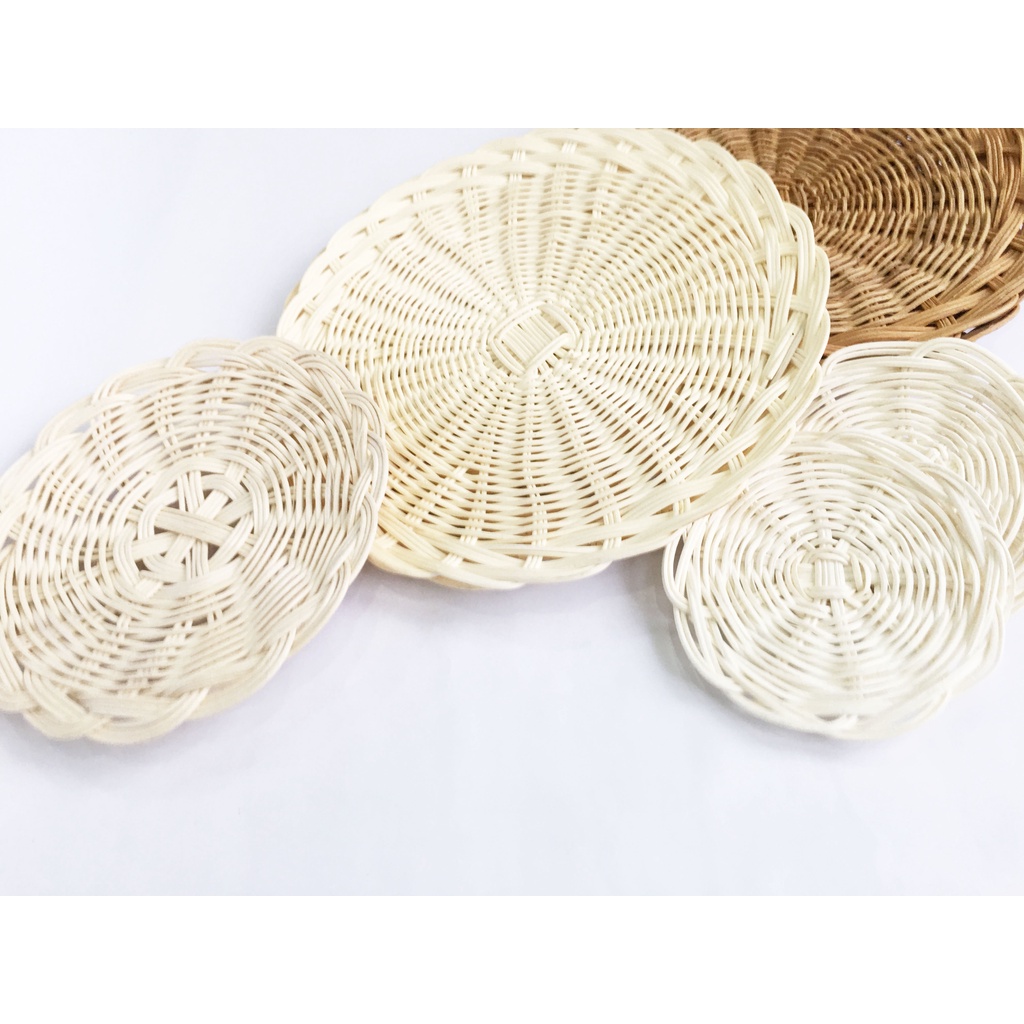 Dĩa mây tự nhiên đĩa mây đan cánh sen đựng đồ ăn, lót ly hoặc decor trang trí (12cm / 18cm / 25cm)