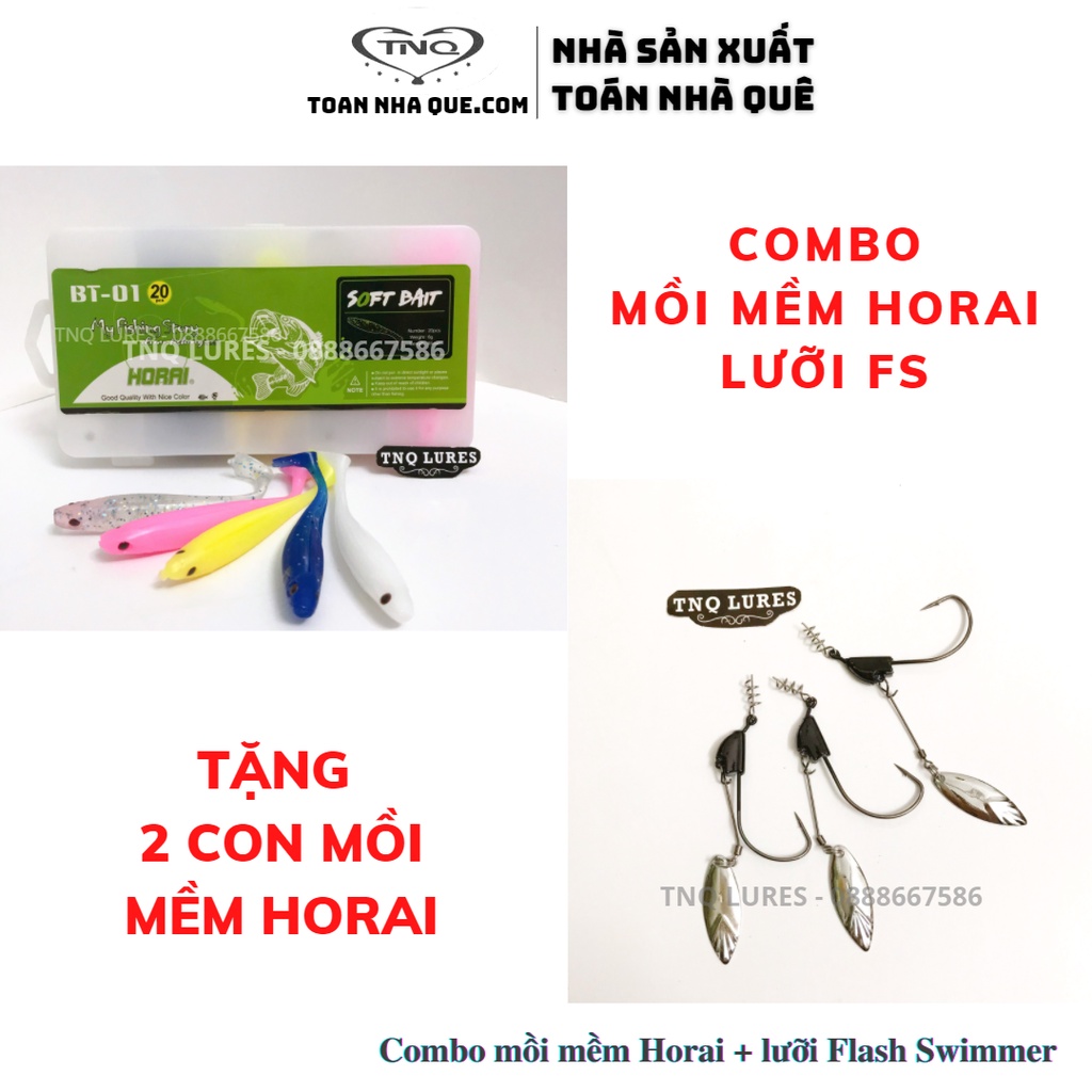 COMBOHOT mồi mềm Horai kèm lưỡi Flash Swimmer câu chuối, sộp, lóc, chẽm lăng,trê,...