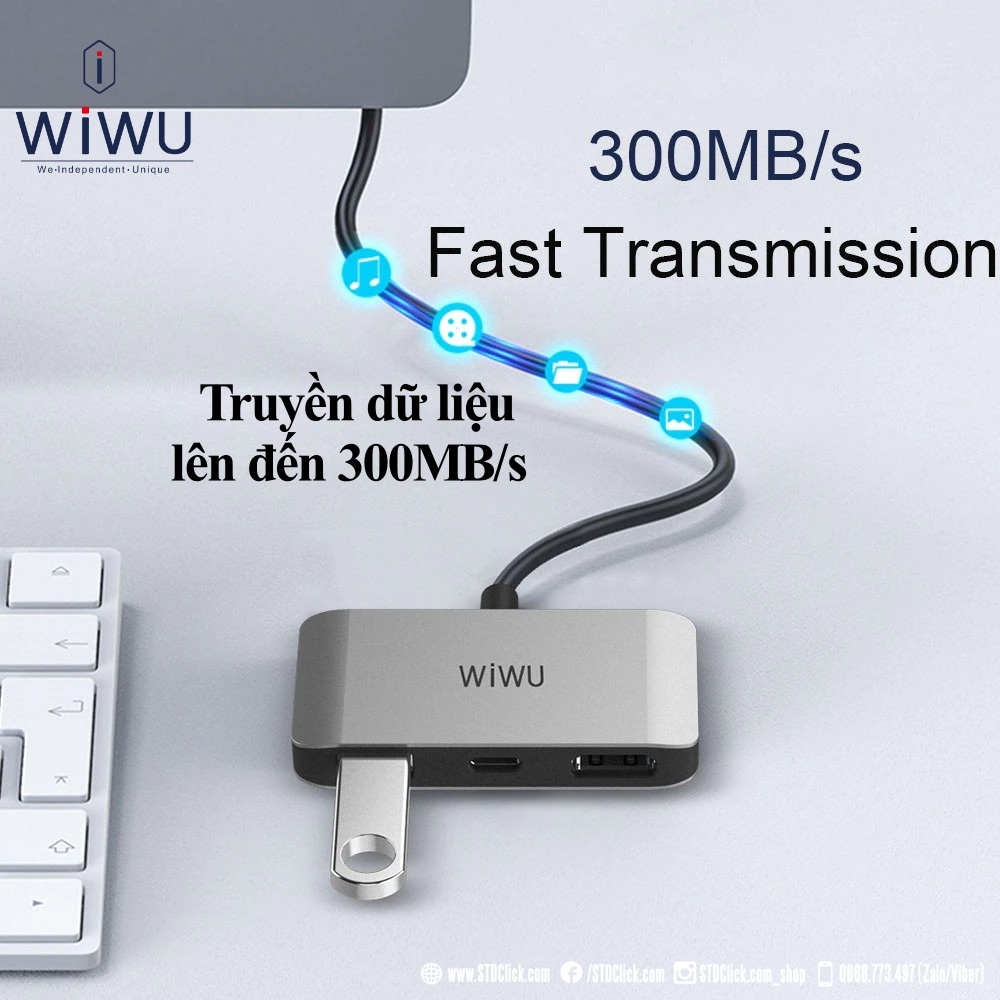 HUB CHUYỂN TYPE C WIWU Alpha C2H CHÍNH HÃNG 3 IN 1 TYPE C TO USB 3.0 + TYPE C PD 100W + HDMI 4K