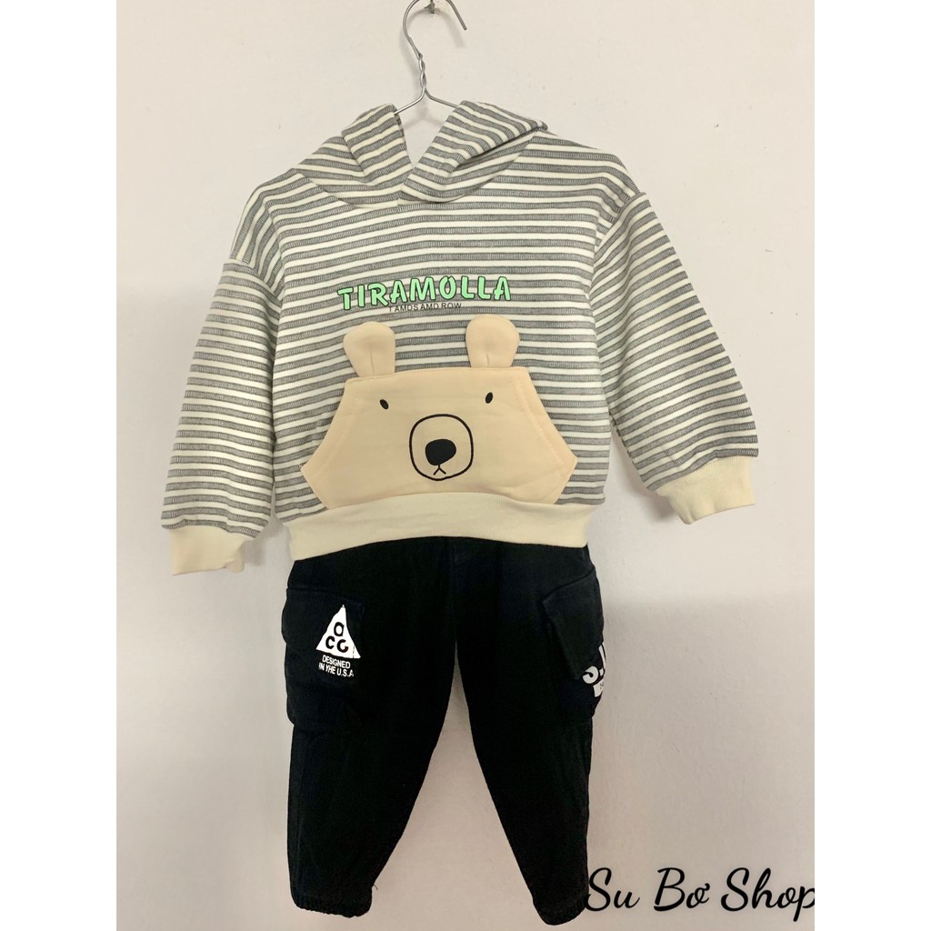 SET BÉ TRAI ĐÁNG YÊU - Áo hoodie nỉ bông mix quần kaki đen túi hộp