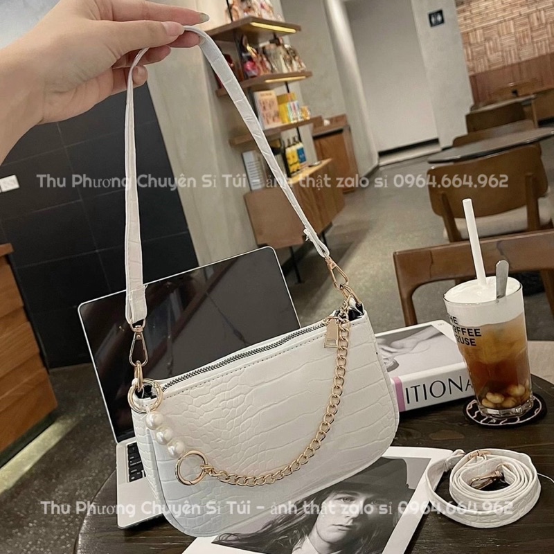 Túi đeo vai, kẹp nách 3 ngọc phối xích, kèm 2 dây đeo chất da đẹp cao cấp để vừa điện thoại