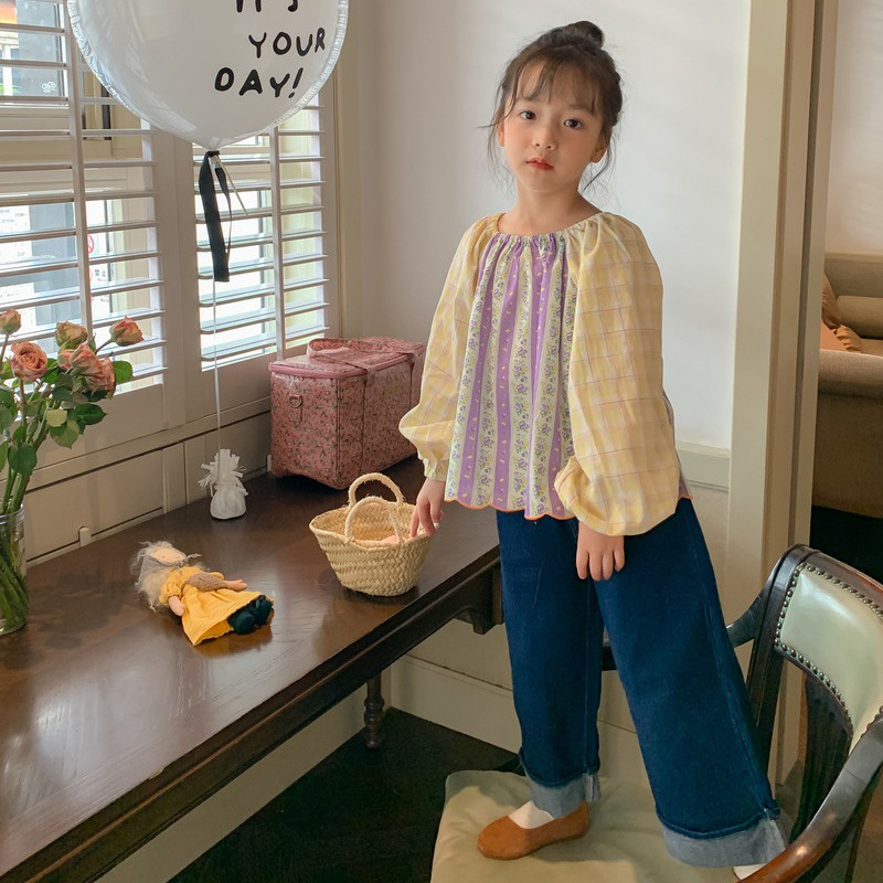 Áo Sơ Mi Chiffon Cổ Tròn Thắt Nơ Sau Lưng In Họa Tiết Hoa Phong Cách Hàn Quốc Thời Trang Xuân Thu Cho Bé Gái
