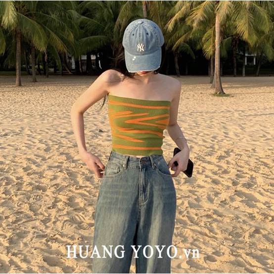 Áo Ống Dệt Kim Họa Tiết Kẻ Sọc Thời Trang Phong Cách Hàn Quốc Quyến Rũ Cho Nữ
