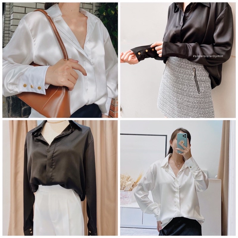 SISTERSISTER - Áo sơ mi lụa nút kim loại Tiffany