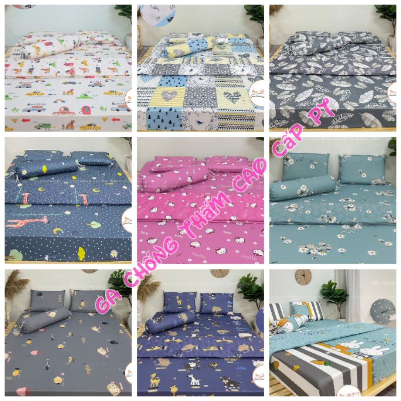 Ga Chống Thấm Cotton Cao Cấp PT [bảo hành 6 tháng] chống thấm 100% không sột soạt mát mẻ hình dễ thương