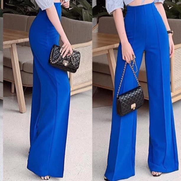 Quần ống rộng dáng dài có gân giữa chất cát hàn co dãn | BigBuy360 - bigbuy360.vn