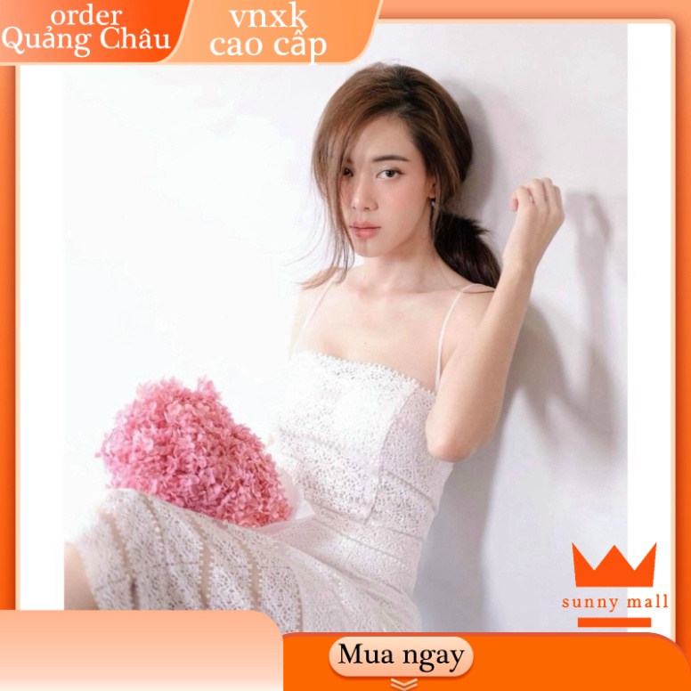 🔥Quảng Châu cao cấp🔥 Đầm ren trắng đi tiệc thiết kế hai dây, ôm body - Kimi Dress ladyvang cổ v chiết eo tay phồng giấ